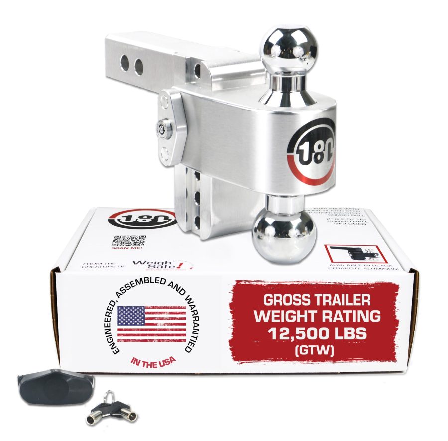 WEIGH SAFE CTB4-2 180 Hitch - Adjustable Trailer Hitch Ball Mount -4 INCH Adjustable Drop Hitch for 2 INCH Receiver - Heavy Duty Aluminum Trailer Tow Hitch w/ Chrome Plated Tow Balls (2 INCH & 2 5/16 INCH) - 12,500 lbs GTW