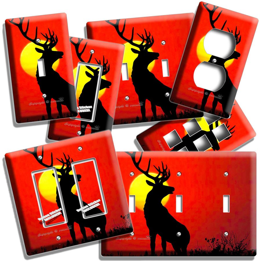 WHITETAIL DEER SUNRISE LIGHT SWITCH OUTLET WALL PLATE HUNTING FOREST CABIN DECOR