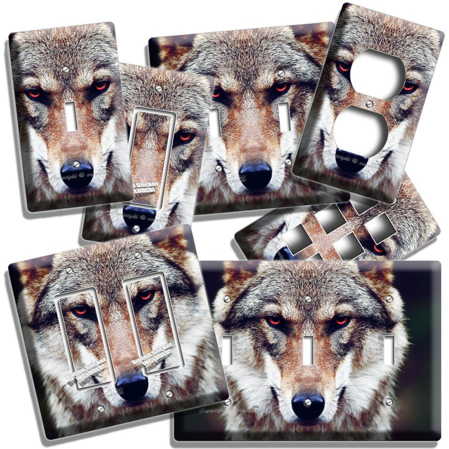 WILD GRAY WOLF RED EYES LIGHT SWITCH OUTLET WALL PLATE COVER ROOM HOME ART DECOR