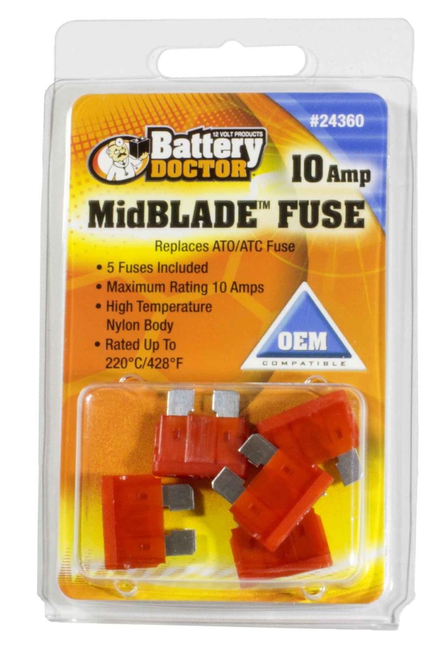 WIRTHCO 24360 307.4131 10A ATO & ATC MidBlade Fuse Red - Pack of 5