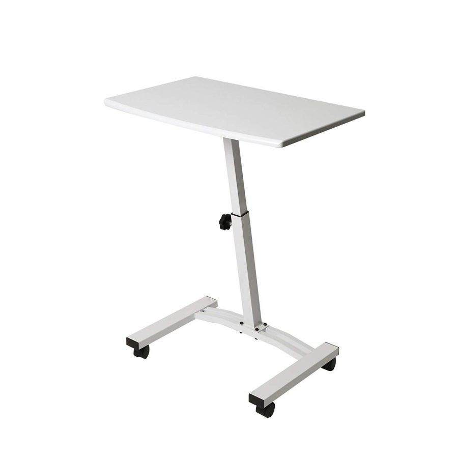 White Portable Laptop Desk Rolling Table Mobile Hospital Tray Adjustable Stand