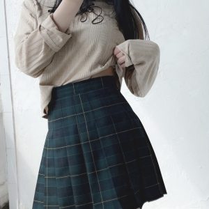 Women Girl Short Pleated Plaid Skirt College Style Plus Size Pleated Plaid Skirt