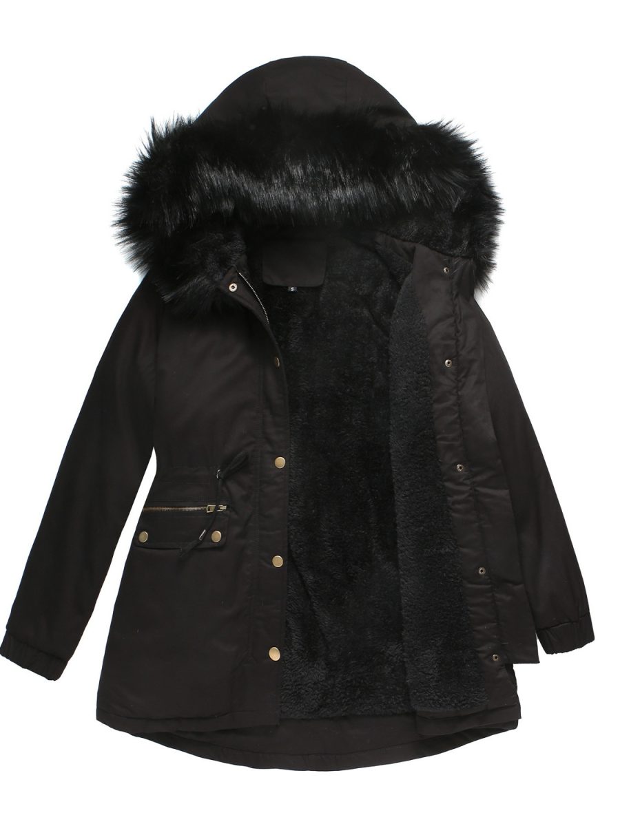 Women Parka High Collar Pockets Winter Jacket Outerwear