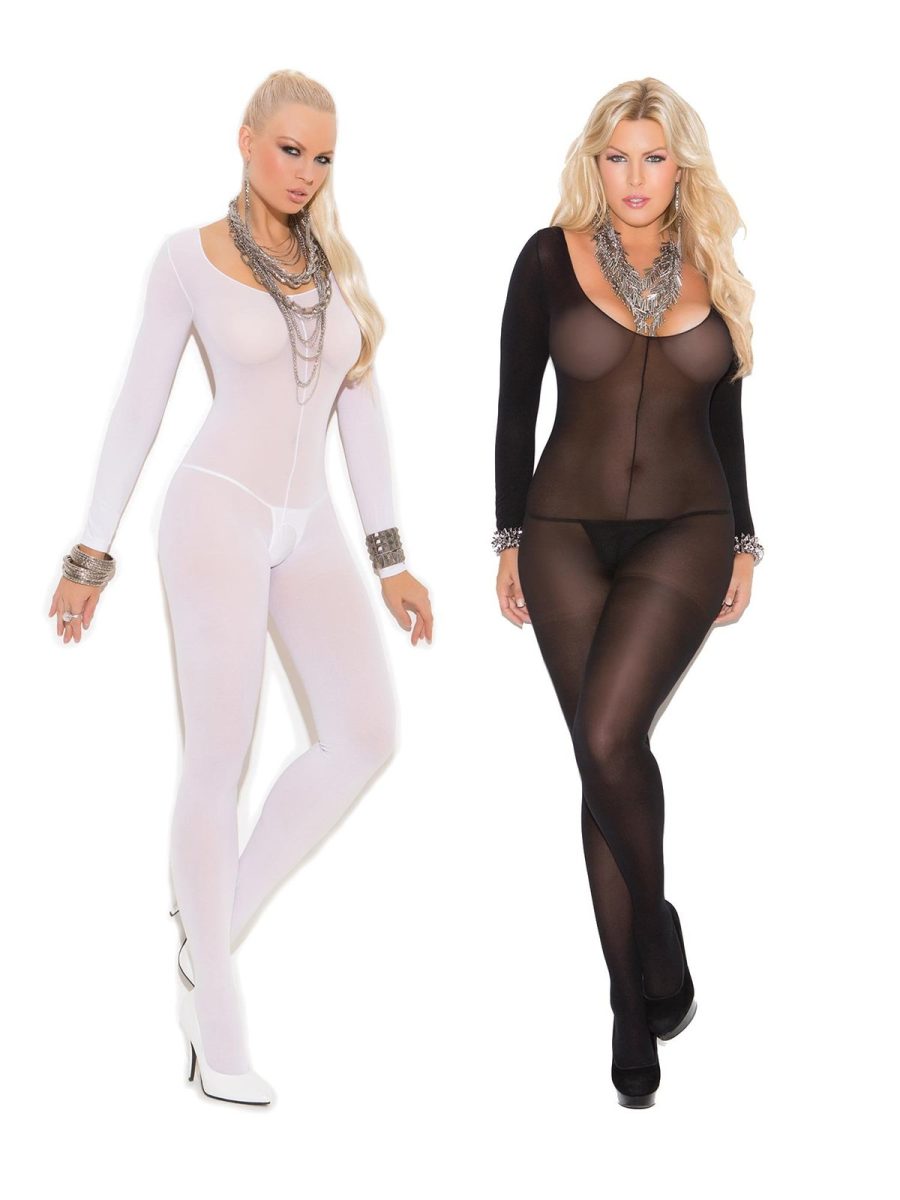 Womens Bodystocking Set- Sexy Long Sleeved Sheer Crotchless Bodysuit Lingerie Pa