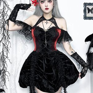 Women's Gothic Clothing Black Lace Up Lace Gothic Polyester Tunic Retro Costumes