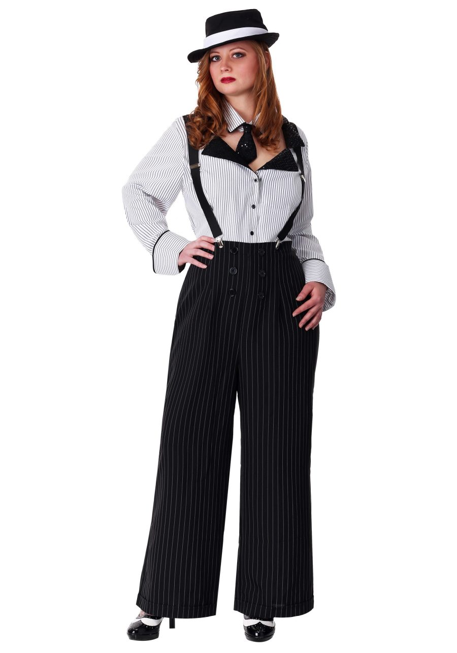 Women's Plus Size Pinstripe Gangster Costume