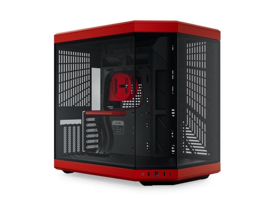 Y70 - Dual Chamber Mid-Tower Atx Pc Case W/ Pcie 4.0 Riser Cable, Red/Black