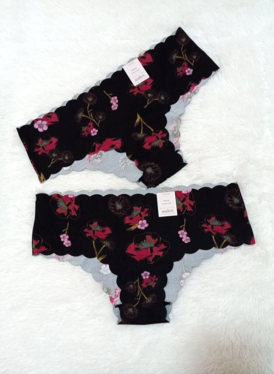 2 - Auden Women's Scalloped, Floral Hipster Underwear Panties (Size L/12-14) NEW