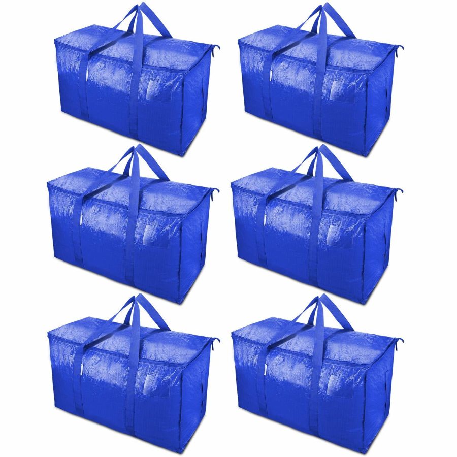 6 Pack Extra Large Moving Bags With Zippers & Carrying Handles, Heavy-Duty Stora