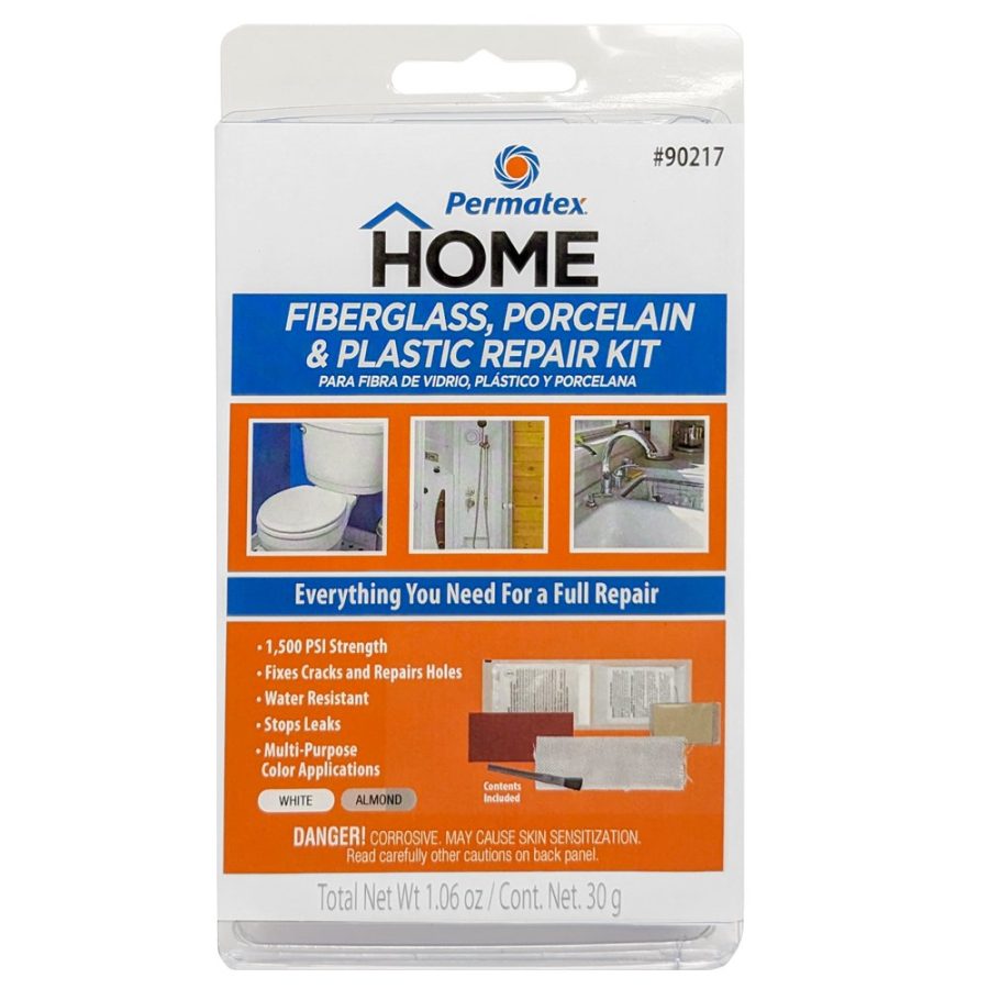 AP PRODUCTS 002-90217 FIBERGLASS PORCELAIN & PLASTIC REP, Use To Stop Leaks/ Repair Holes/ Fills Cracks; For Use With Plastic/ Fiberglass/ Ceramic; 1500 Pounds Per Square Inch (PSI) Tensile Strength; Water Resistant; White And Almond