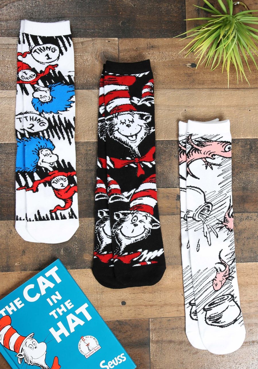 Adult 3 Pair The Cat in the Hat Crew Sock Set