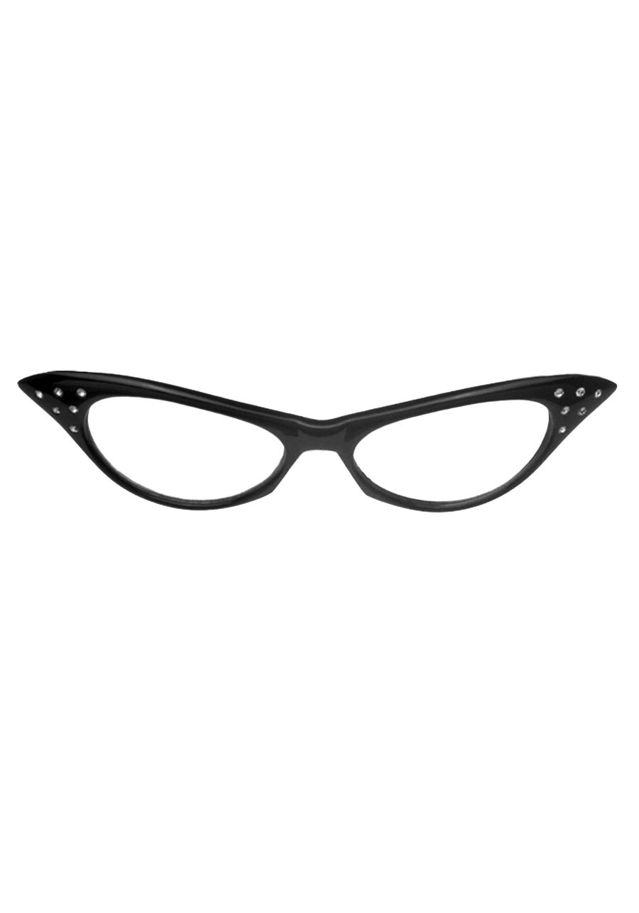 Adult 50's Retro Black Cat Eye Frame Costume Glasses