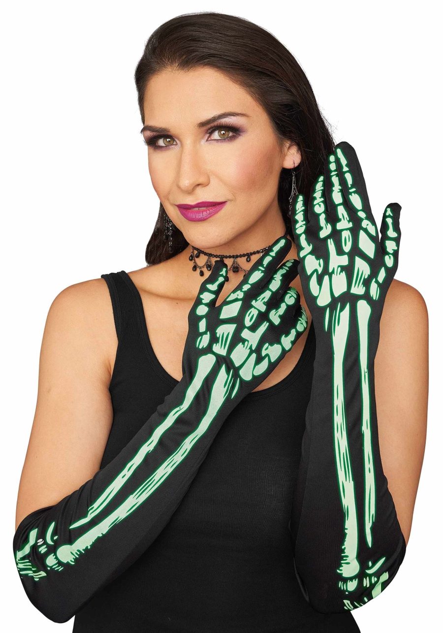 Adult Elbow Length Glow in the Dark Skeleton Gloves