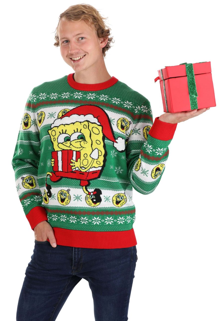 Adult Spongebob Present Green Ugly Christmas Sweater