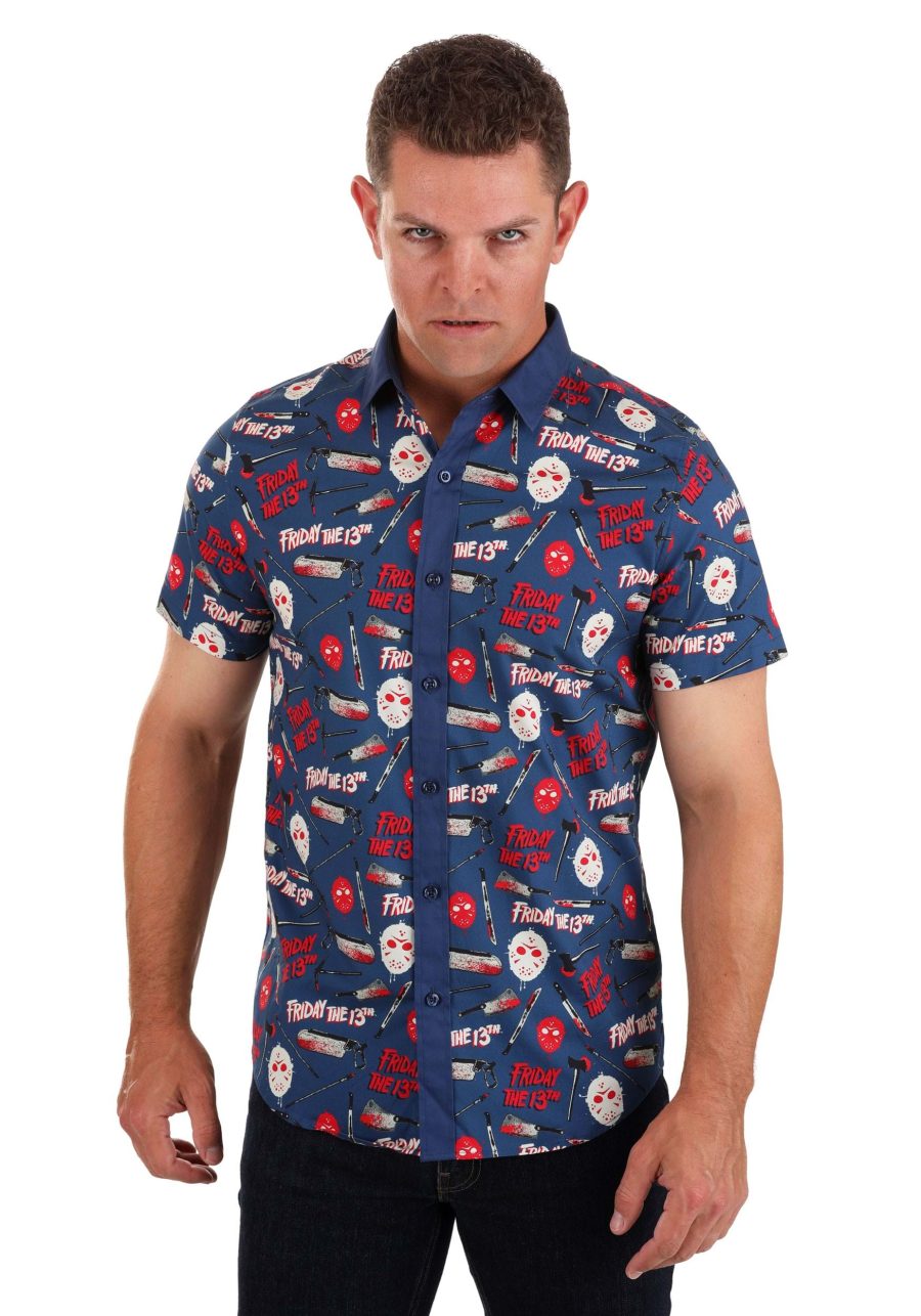 Adult Thrills and Kills Friday the 13th Button Up Shirt