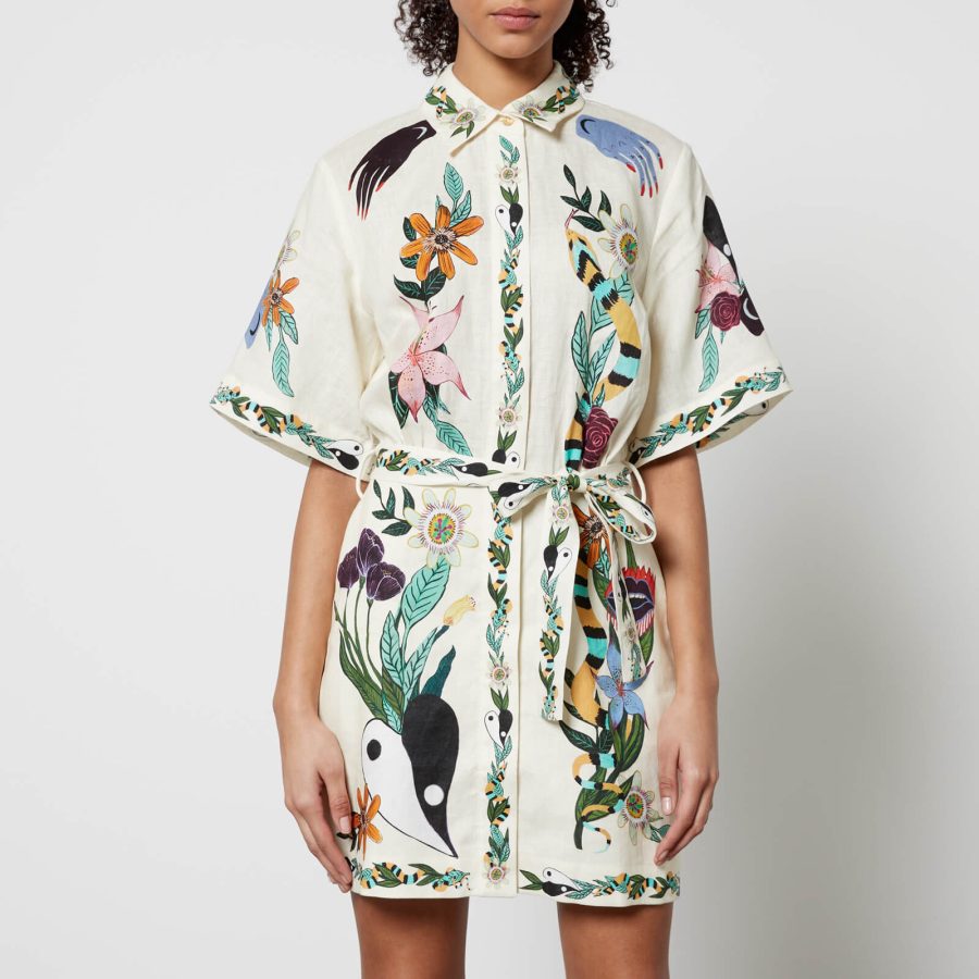 Alemais Meagan Floral-Print Linen Mini Dress - UK 12