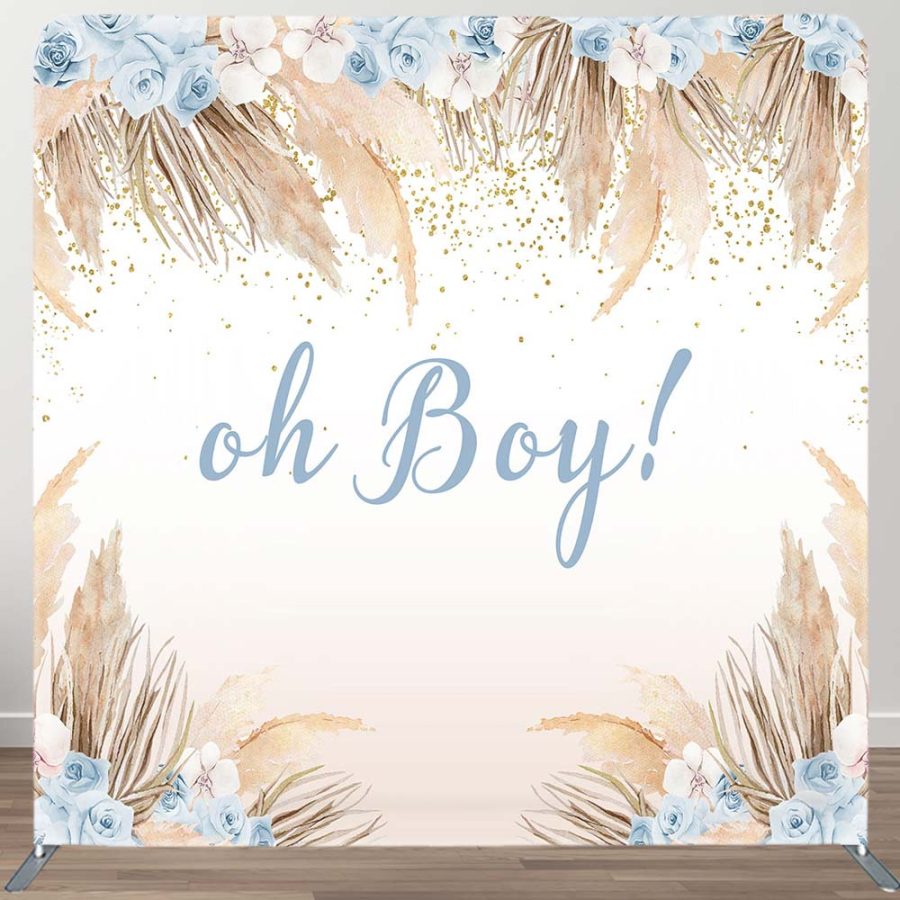 Aperturee Boho Beige Feather Floral Baby Shower Square Backdrop, 6X6FT(1.8X1.8M), 111 USD, DSLH0C802-F