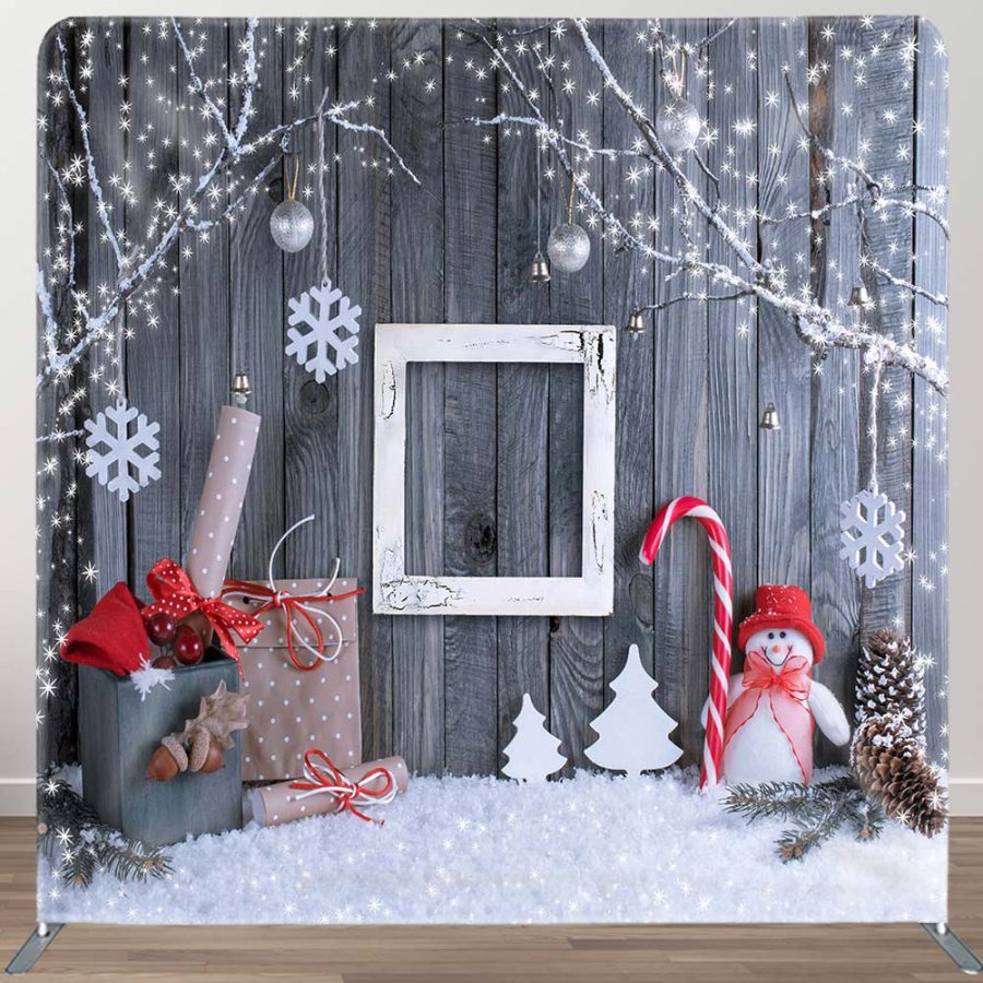 Aperturee Christmas Winter Grey Wood Square Tension Backdrop | Christmas Photoshoot Backgrounds | Xmas Backdrop | Christmas Background Photography