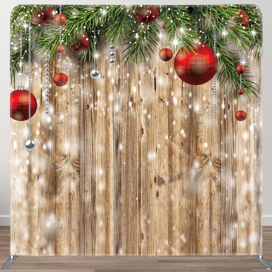 Aperturee Snowy Wood Grain Christmas Vibe Pillow Case Backdrop | Pillow Case Backdrop | Pillow Cover Backdrop | Double-Sided Square Backdrop