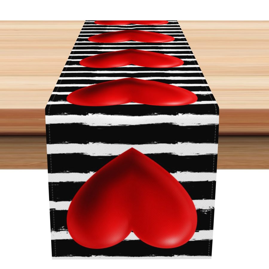 Aperturee Three-Dimensional Heart Valentines Day Table Runner | Table Banner Printing | Patterned Table Runner | Seasonal Printed Table Runner