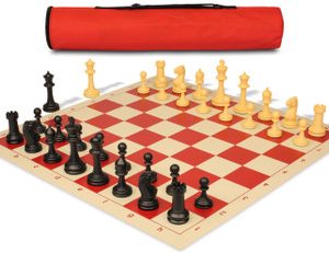 Archer's Bag Master Series Plastic Chess Set Black & Camel Pieces - Red