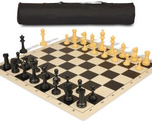 Archer's Bag Master Series Triple Weighted Plastic Chess Set Black & Camel Pieces - Black