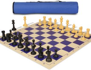Archer's Bag Master Series Triple Weighted Plastic Chess Set Black & Camel Pieces - Blue