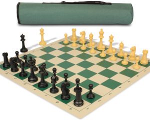 Archer's Bag Master Series Triple Weighted Plastic Chess Set Black & Camel Pieces - Green