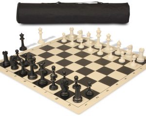 Archer's Bag Master Series Triple Weighted Plastic Chess Set Black & Ivory Pieces - Black