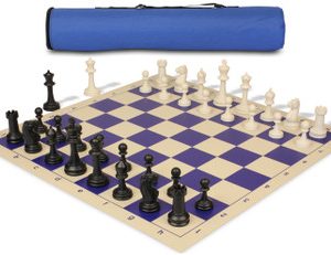 Archer's Bag Master Series Triple Weighted Plastic Chess Set Black & Ivory Pieces - Blue