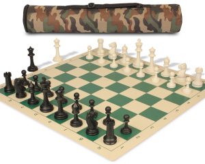 Archer's Bag Master Series Triple Weighted Plastic Chess Set Black & Ivory Pieces - Camo