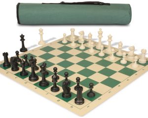 Archer's Bag Master Series Triple Weighted Plastic Chess Set Black & Ivory Pieces - Green