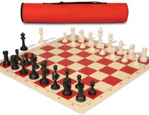 Archer's Bag Master Series Triple Weighted Plastic Chess Set Black & Ivory Pieces - Red