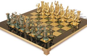 Archers Theme Chess Set with Brass & Green Copper Pieces - Green Board