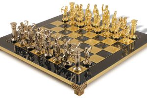 Archers Theme Chess Set with Brass & Nickel Pieces - Blue Board