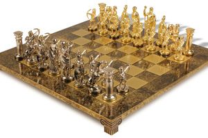 Archers Theme Chess Set with Bronze & Blue Copper Pieces - Brown Board