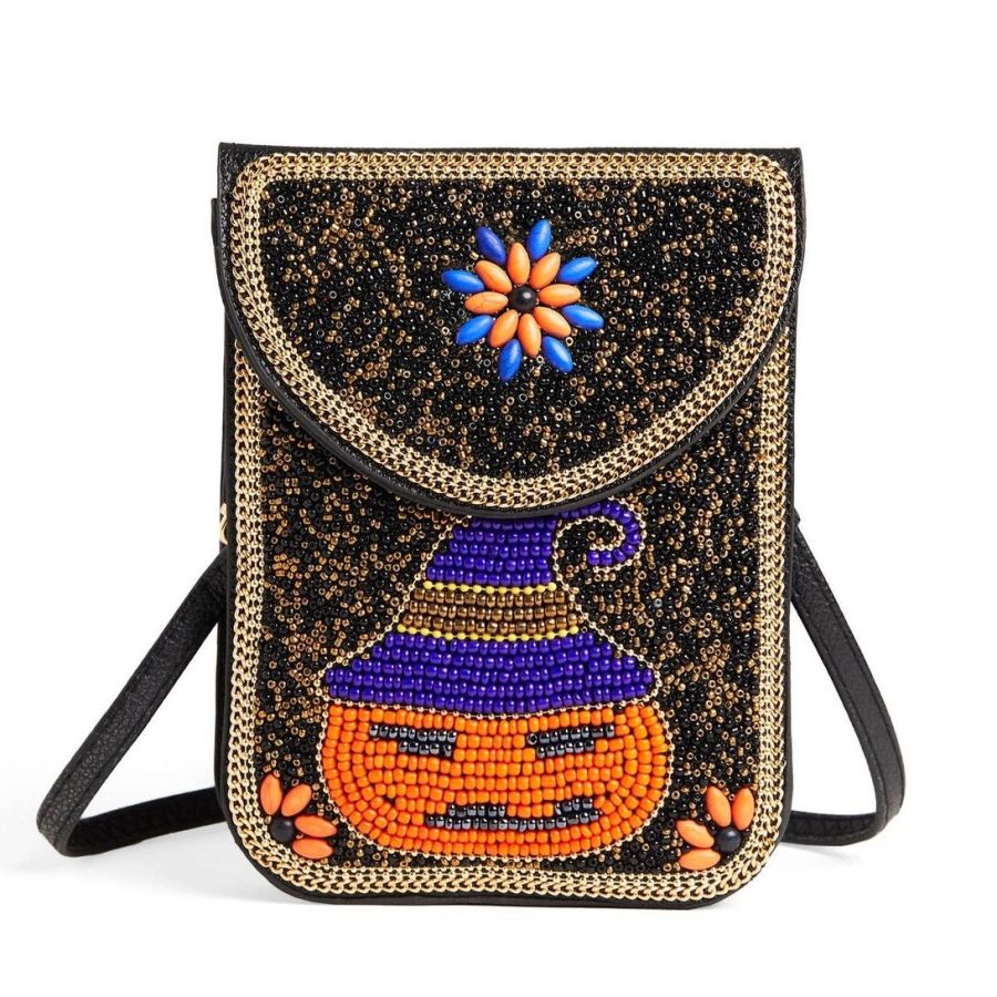 Artisan Beaded Clutch Crossbody Halloween Pumpkin