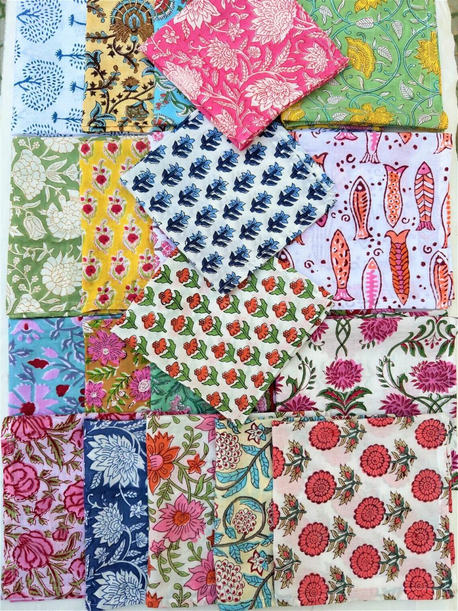 Assorted Hand Block Floral Print Napkins 100 % Cotton Dinner Table Cloth Napkins