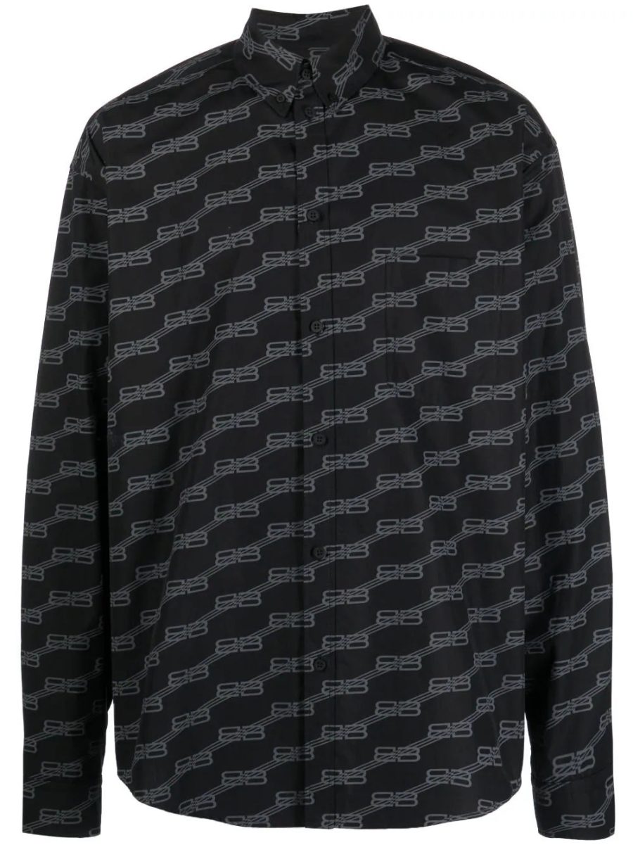 BALENCIAGA BB Monogram Cotton Shirt Black Grey