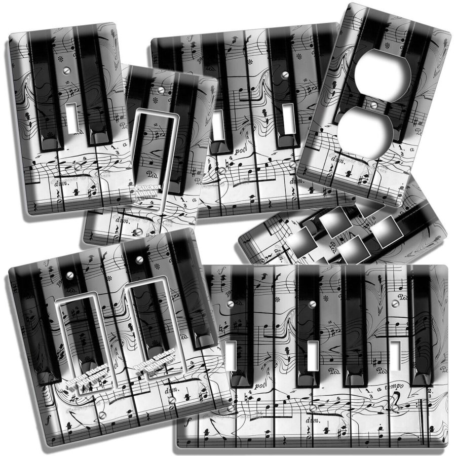 BLACK WHITE PIANO KEYS NOTES LIGHT SWITCH OUTLET WALL PLATES MUSIC STUDIO HD ART