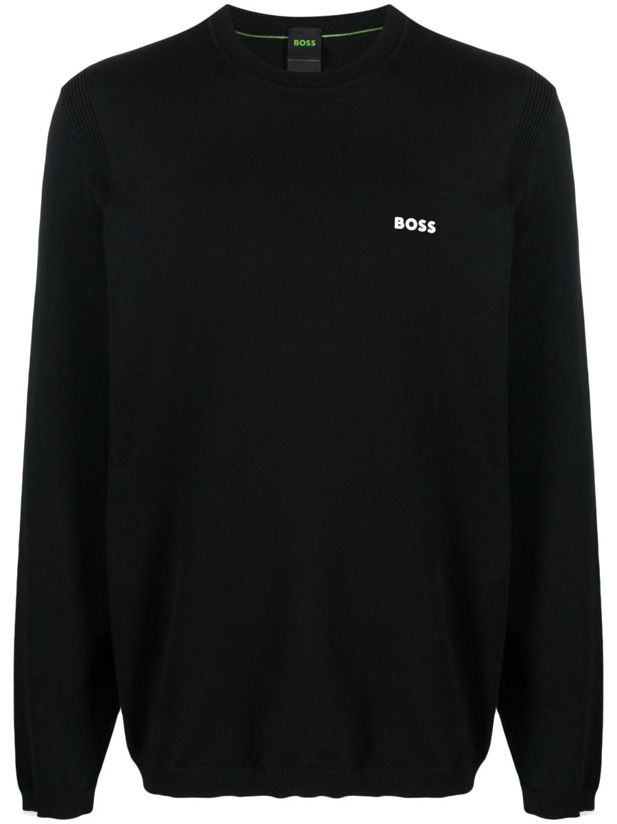 BOSS Cotton-blend Regular-fit Sweater With Logo Print Black