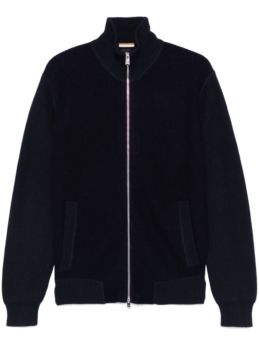 BOSS H-Emeraviglio Cable Knit Zip Up Jacket Dark Blue