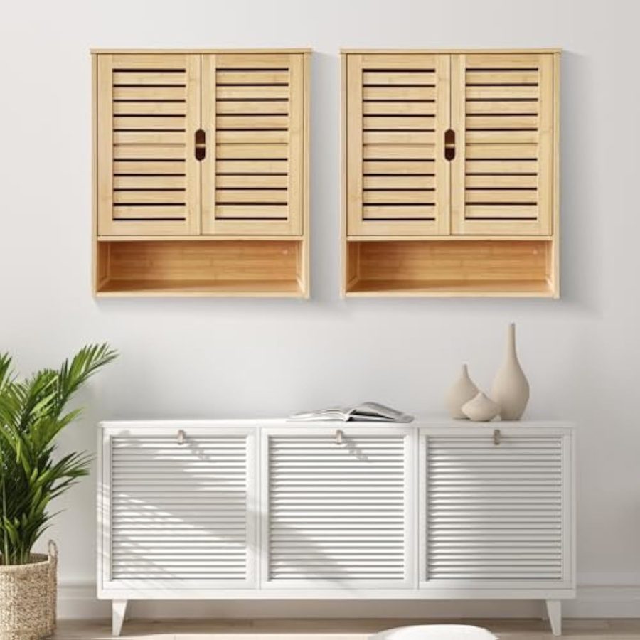 Bamboo Wall Cabinet With Adjustable Shelf, Medicine Cabinet For Bathroom Living