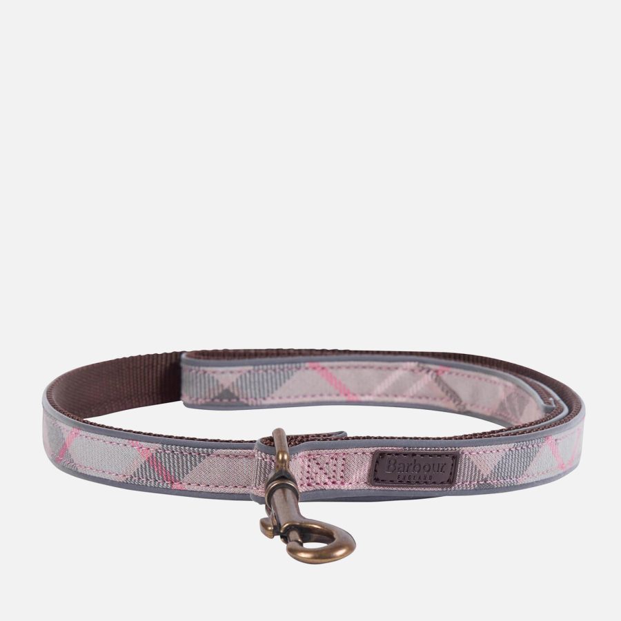 Barbour Reflective Tartan Dog Collar - Taupe/Pink Tartan - L