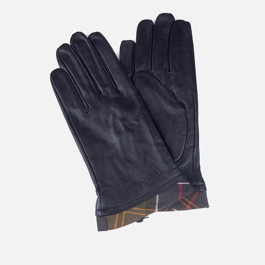 Barbour Women's Tartan Trimmed Leather Gloves - Black/Classic - M