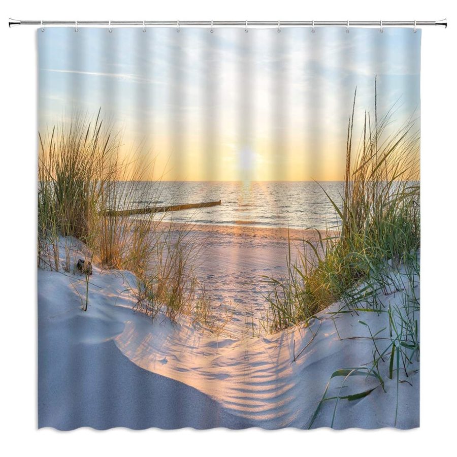 Beach Shower Curtain Ocean Sun Grass Seacoast Sand Seaside Coastal Sunrise Peace