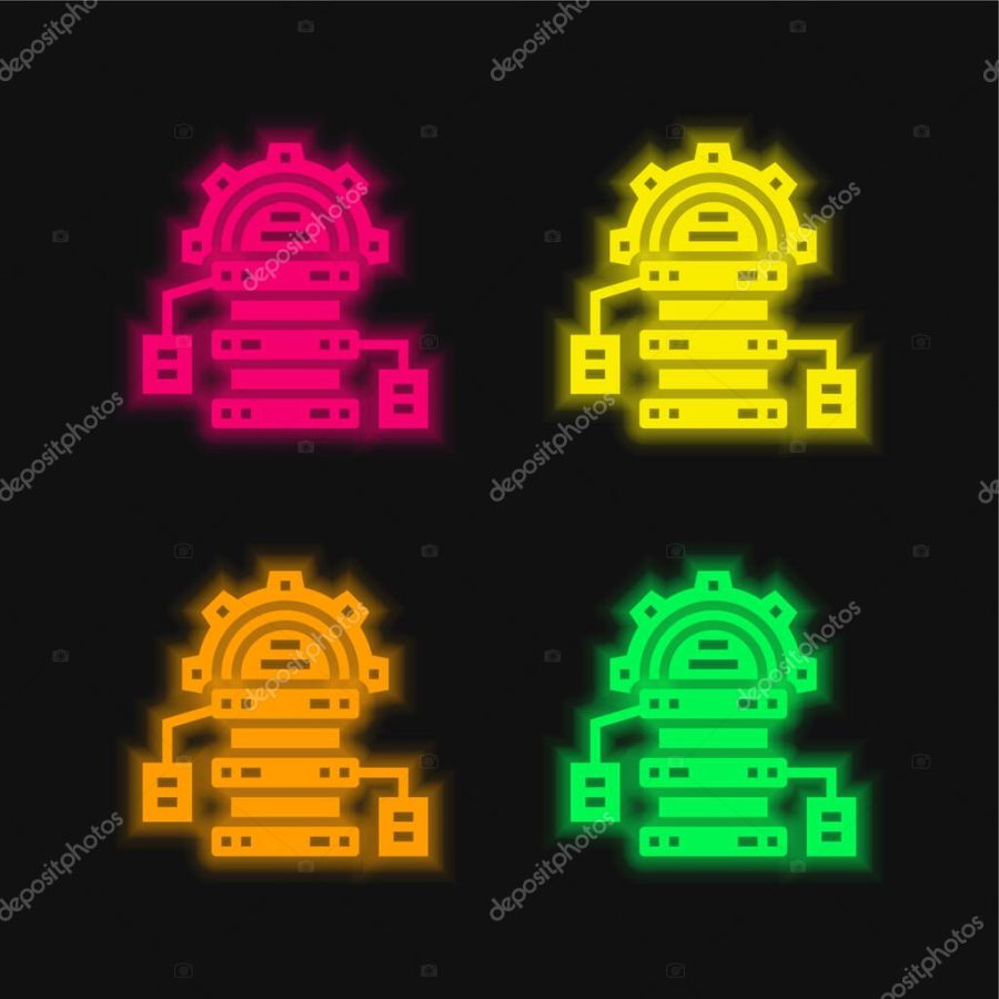 Big Data four color glowing neon vector icon