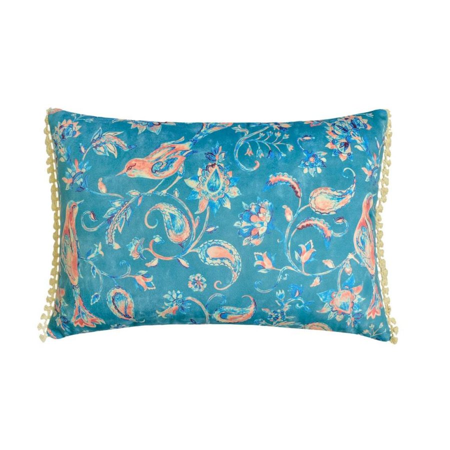 Birdsong Paisley - Blue Velvet Lumbar Pillow Cover