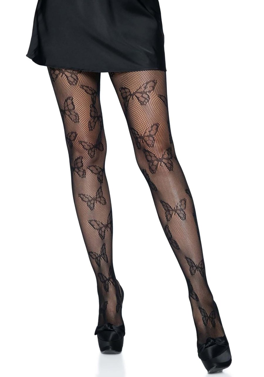 Black Butterfly Net Tights