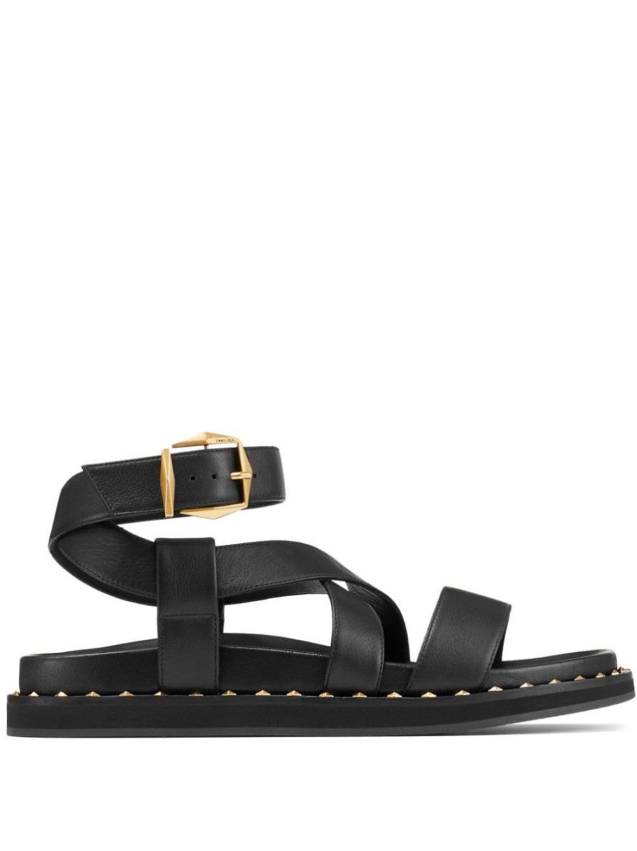 Black leather sandals